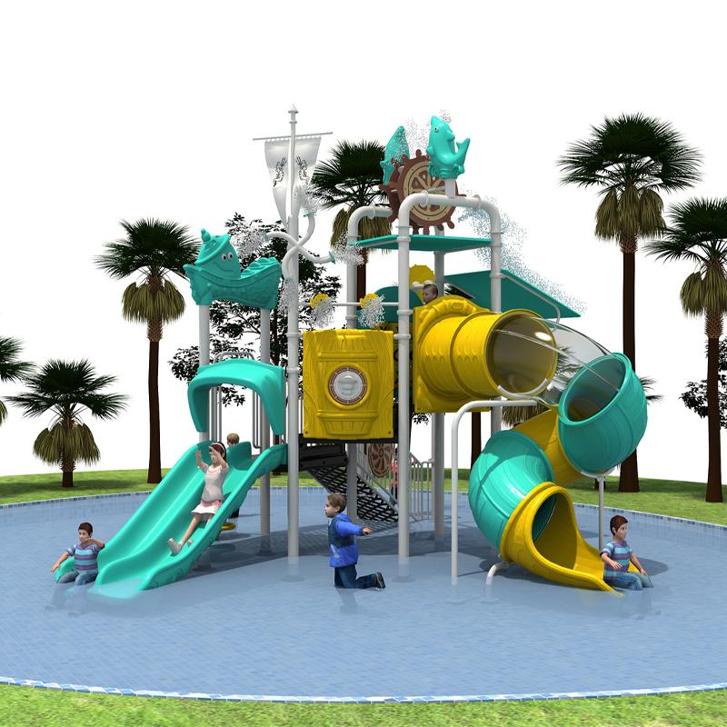 A combination of slides in the scenic area's water park