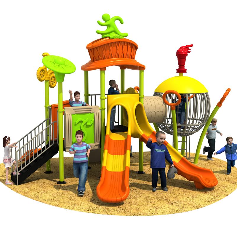 A large outdoor combination slide in the residential area