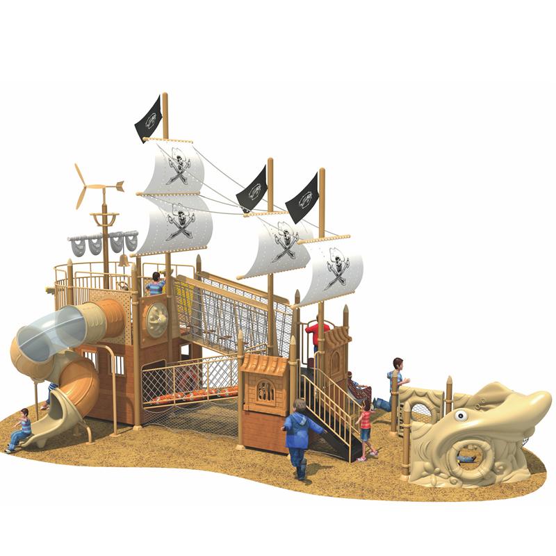 The outdoor amusement equipment in the park, the pirate ship slide