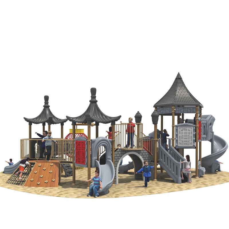 A large outdoor combination slide in the park