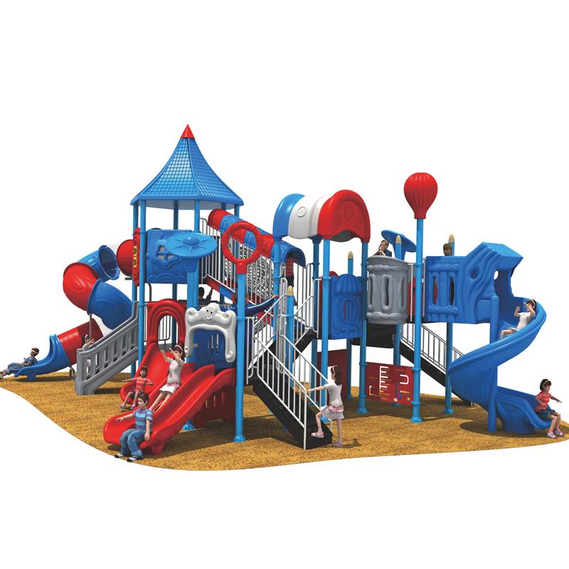 A large outdoor combination slide in the residential area