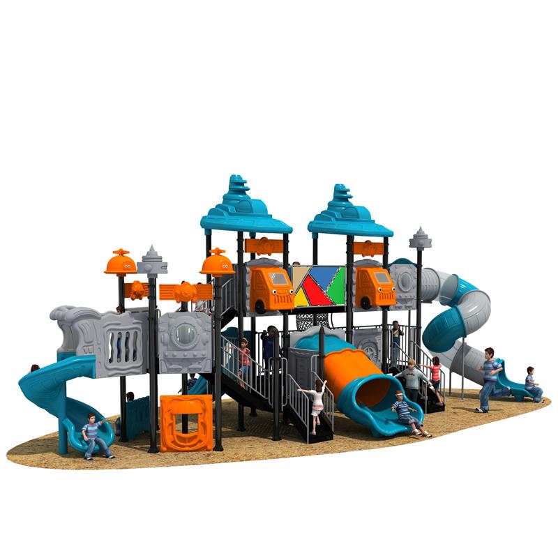 A large outdoor combination slide in the park